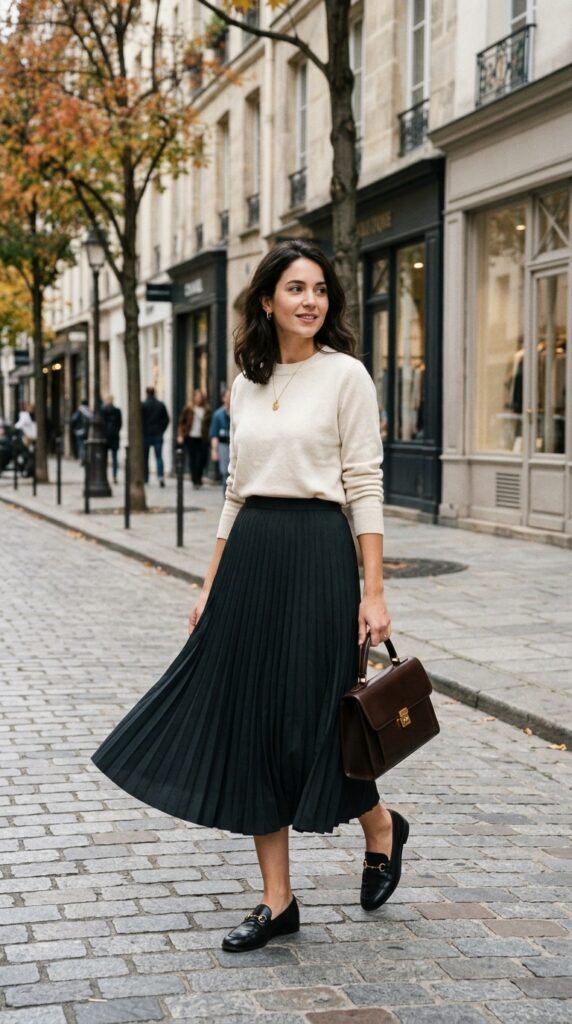 Midi Skirt and Simple Knit