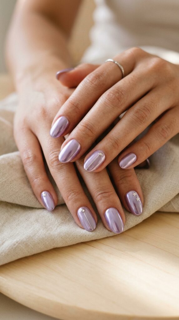 Minimal Lavender Chrome Accent Nails