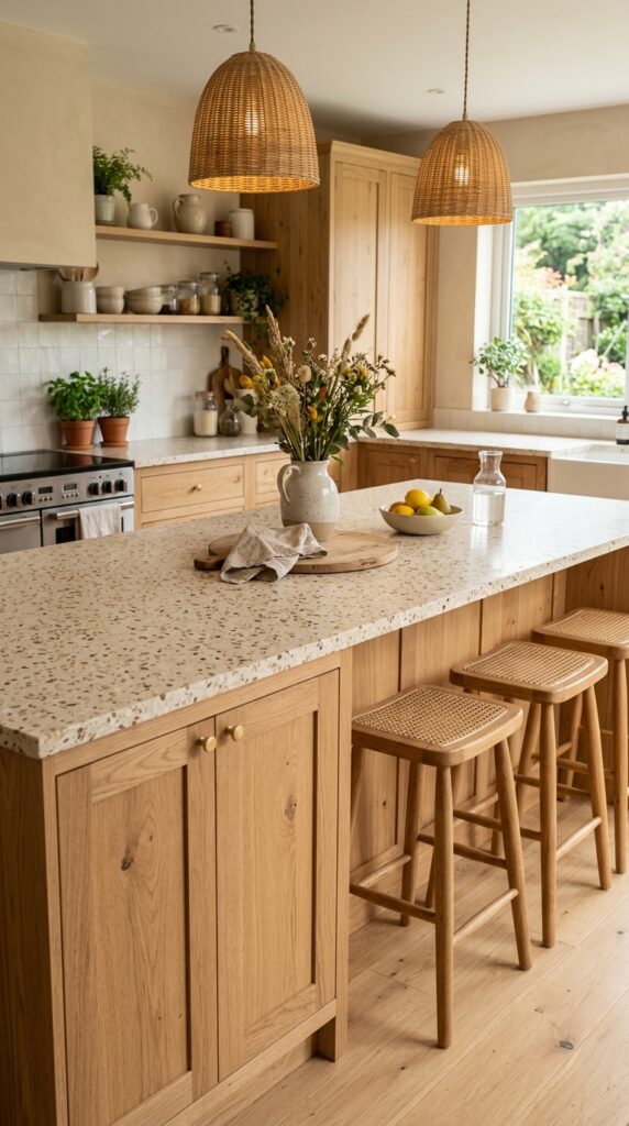 Neutral Terrazzo With Warm Wood