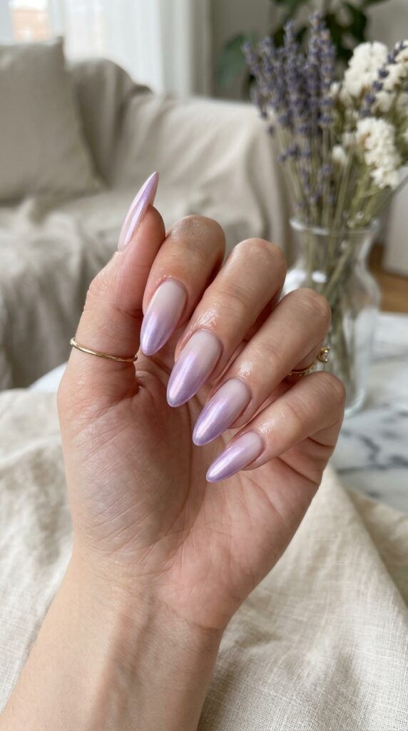 Ombre Lavender Chrome Almond Nails