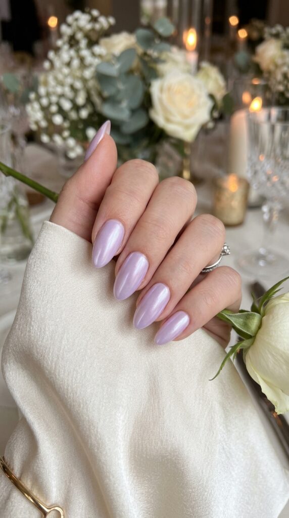 Pearl Lavender Chrome Nails
