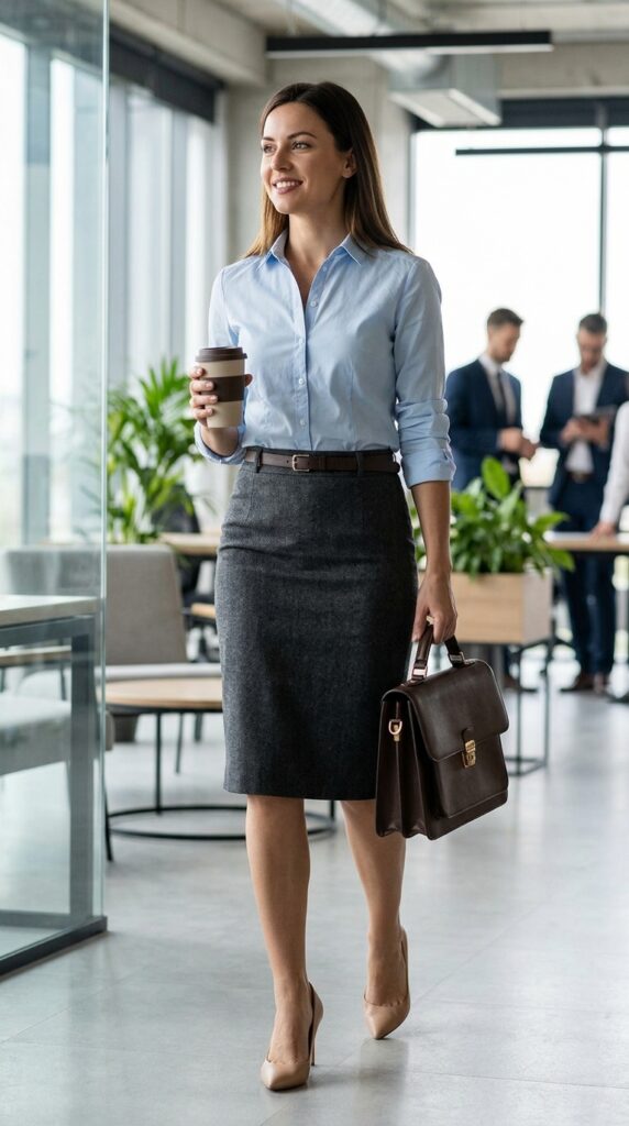 Pencil Skirt with Button-Up Shirt