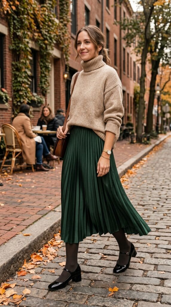 Pleated Midi Skirt and Knit Sweater