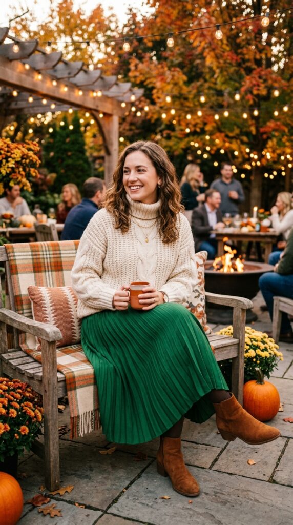 Pleated Skirt with a Cozy Sweater