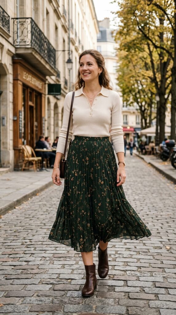 Polo Sweater and Midi Skirt