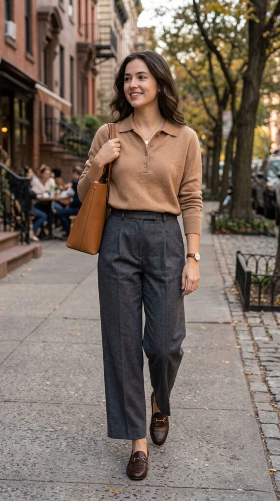 Polo Sweater and Pleated Pants
