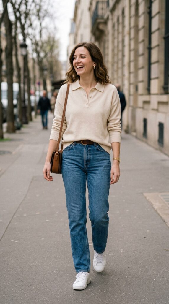 Polo Sweater and Straight-Leg Jeans
