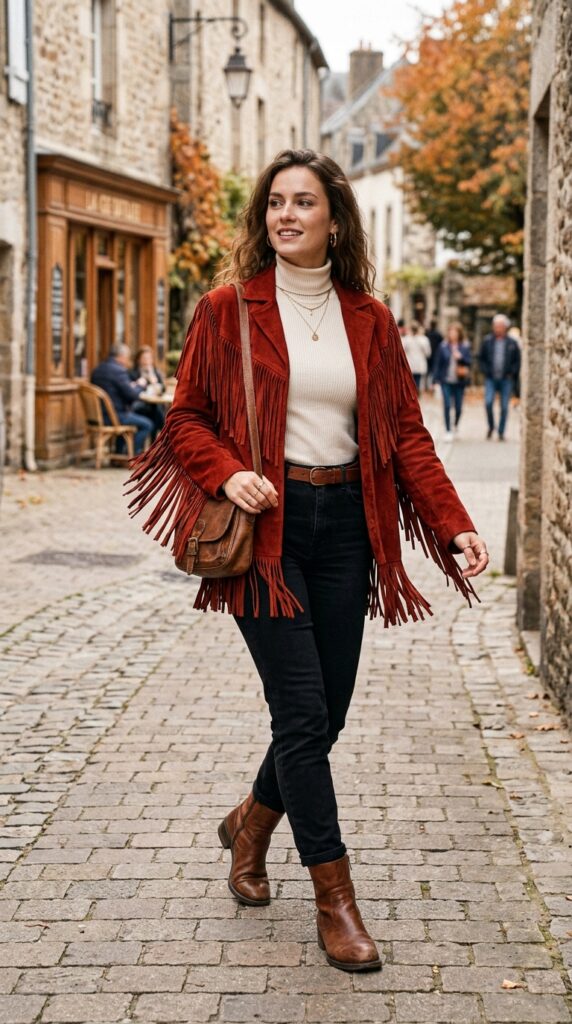 Red or Rust Suede Fringe Jacket