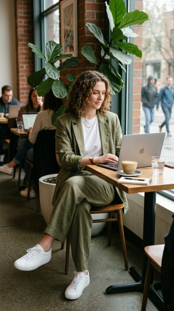 Relaxed Suit and Sneakers