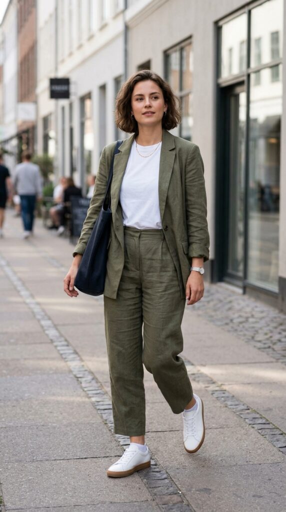 Relaxed Suit with Simple Sneakers