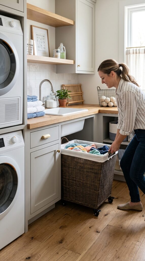 Rolling Hamper Under a Counter