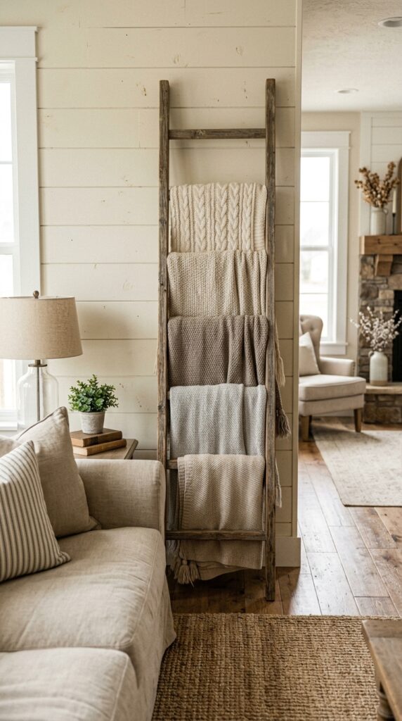 Rustic Wooden Blanket Ladder