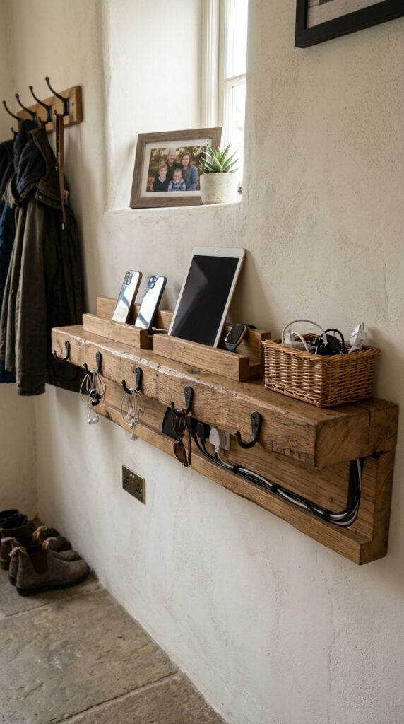 Rustic Wooden Charging Shelf