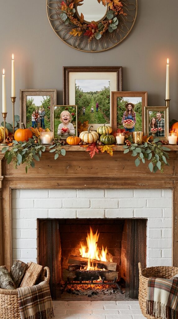 Seasonal Mantel Photo Arrangement