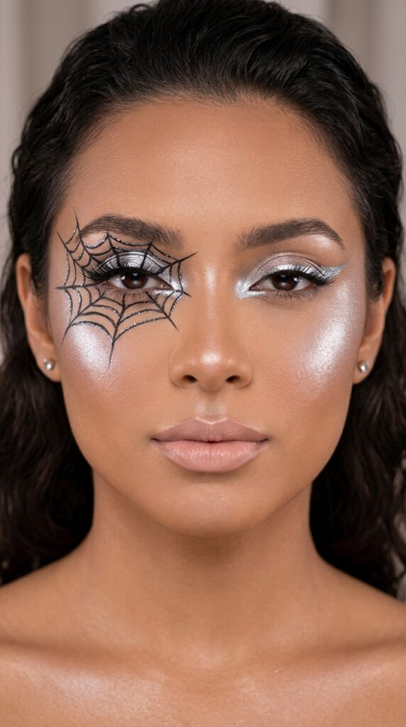 Silver Spider Web With Metallic Highlights