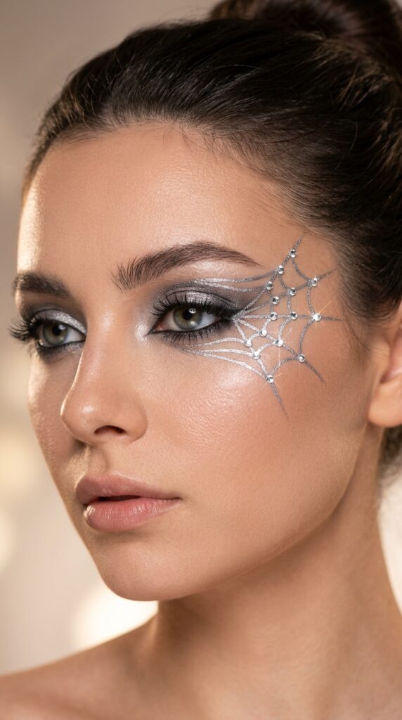 Silver Spider Web With Rhinestones