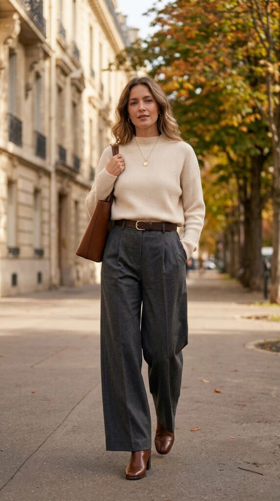 Simple Knit and Wide-Leg Pants
