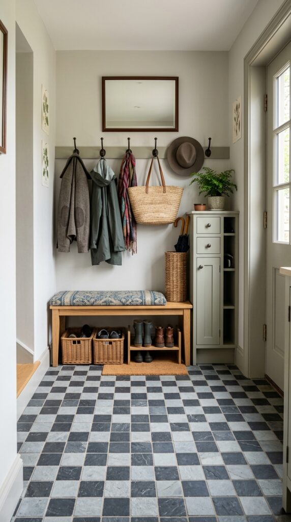 Small Mudroom Checkerboard Floor