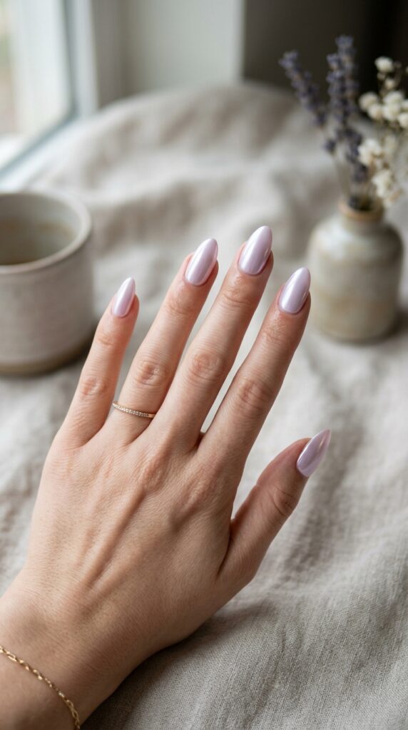 Soft Lilac Chrome Nails