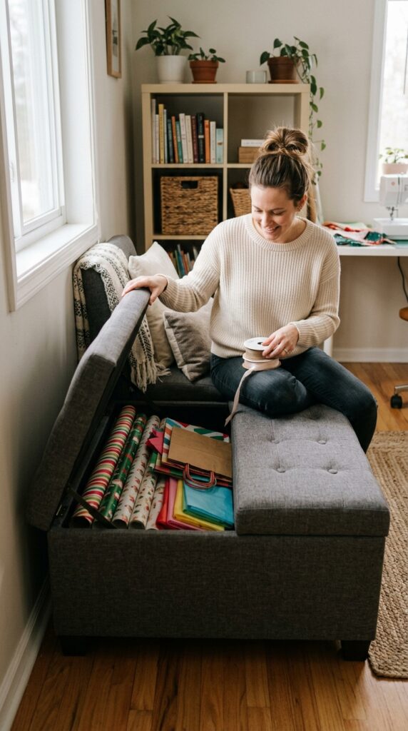 Storage Bench with Supplies
