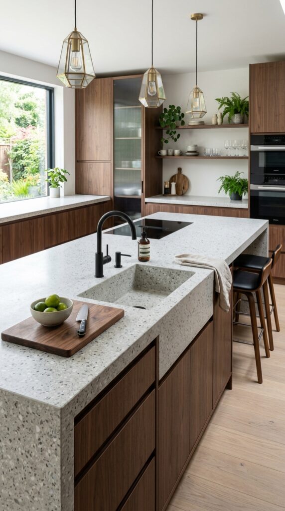 Terrazzo Island With Integrated Sink