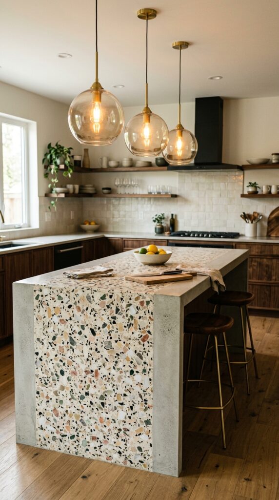 Terrazzo Island With Statement Lighting