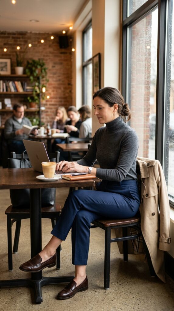 Turtleneck and Tailored Pants