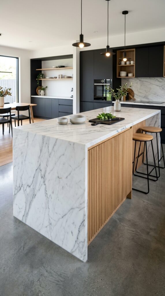 Waterfall Countertop With Fluted Base