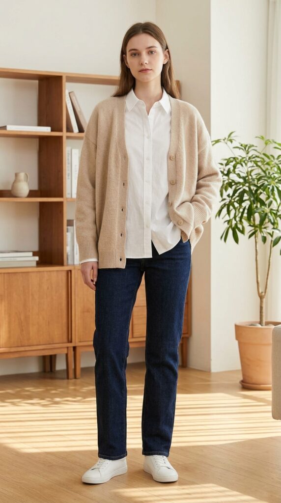 White Shirt Under a Cardigan