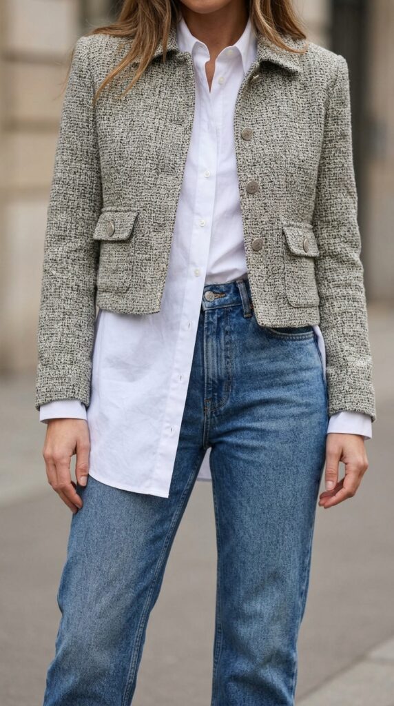 White Shirt Under a Cropped Jacket