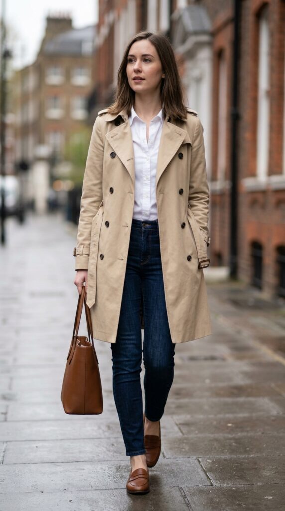 White Shirt Under a Trench Coat