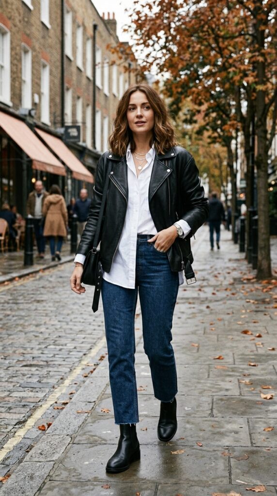 White Shirt With a Leather Jacket
