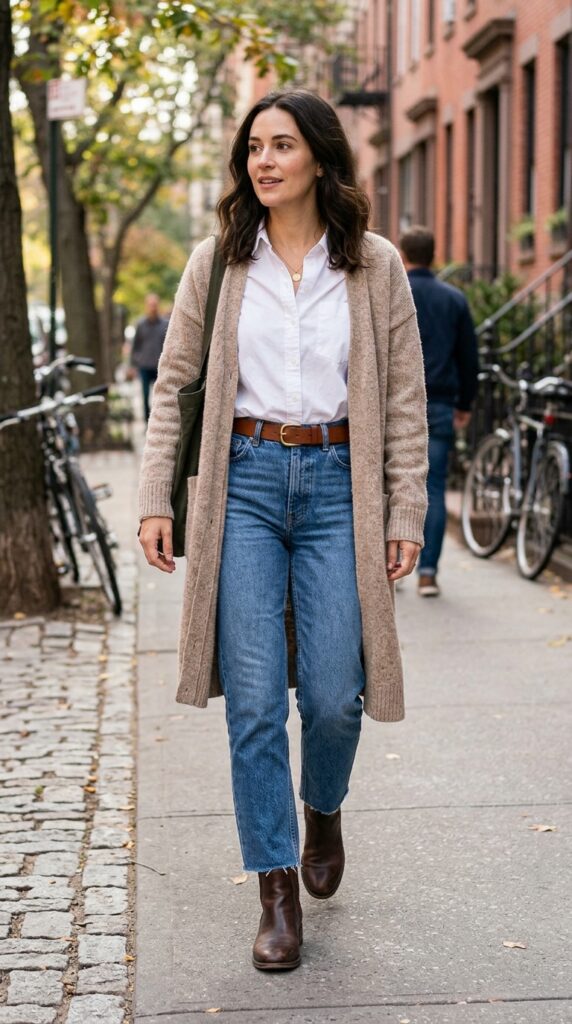 White Shirt With a Long Cardigan