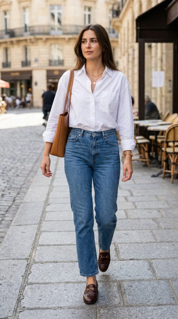 White Shirt and Straight-Leg Jeans