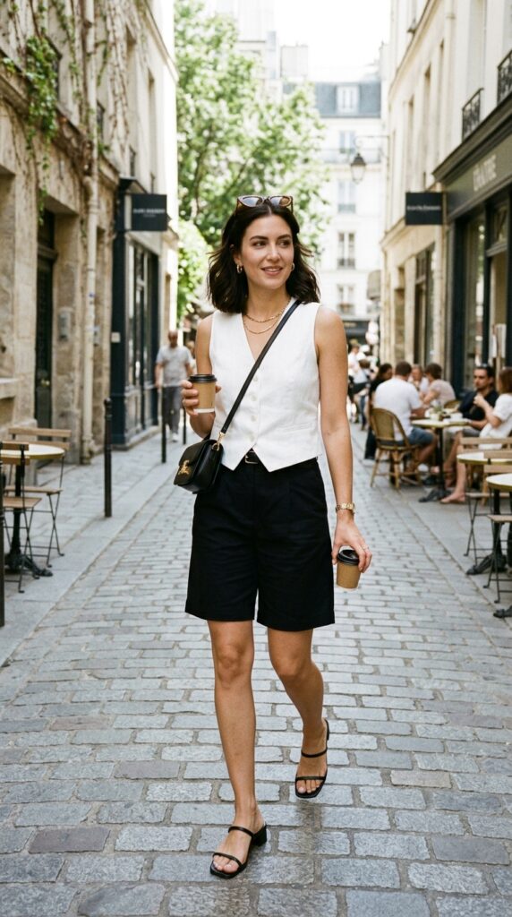 White Vest with Black Shorts