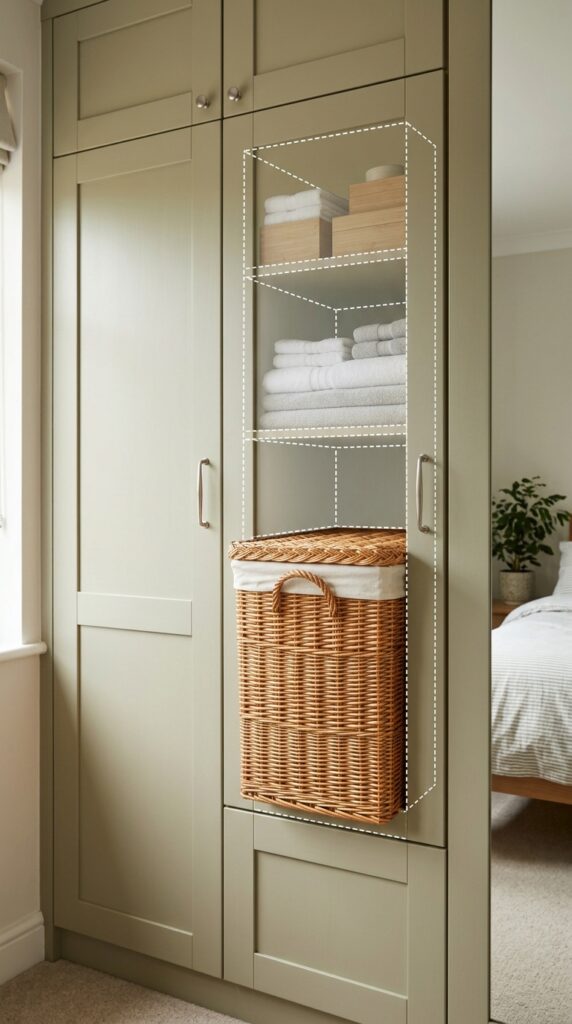 Wicker Basket Inside a Cabinet