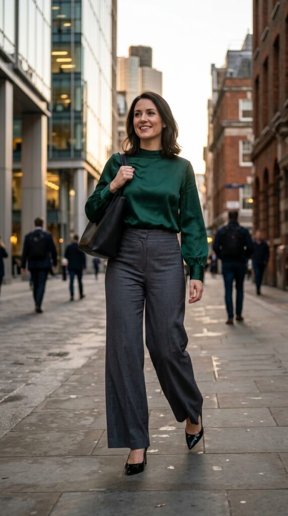 Wide-Leg Trousers and Satin Blouse