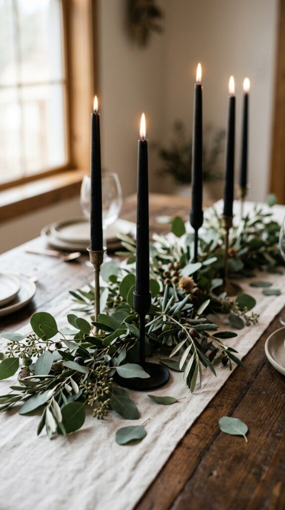 Black Candles and Greenery