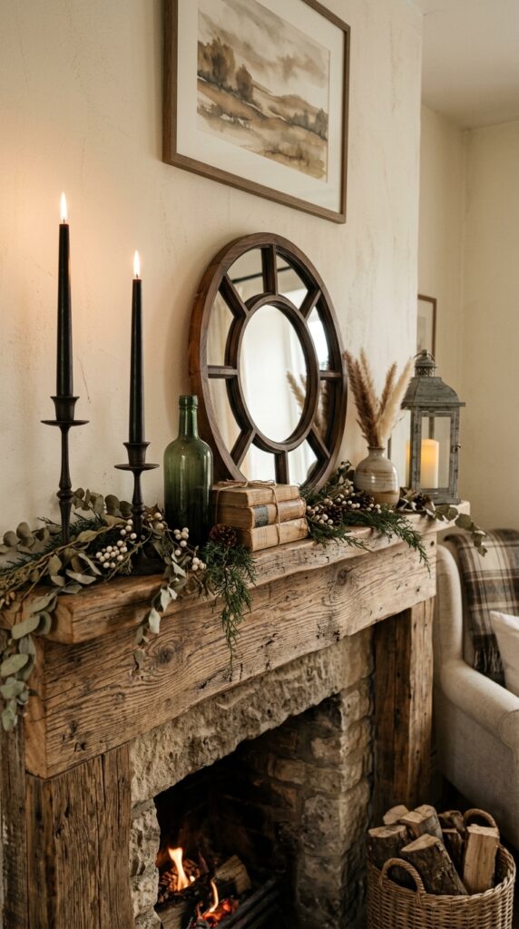  Black Candles with Rustic Wood