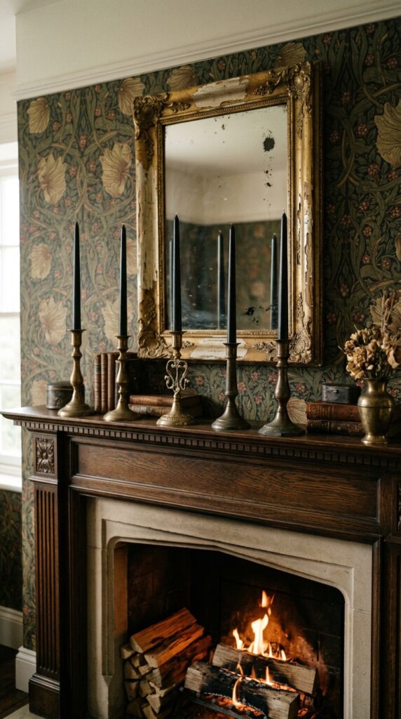 Black Candles with Vintage Brass Holders