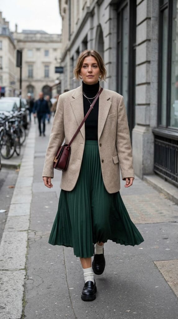 Boxy Blazer With a Pleated Skirt