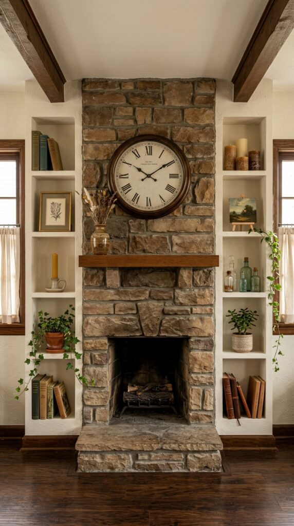 Brick Arch With Built-In Shelves
