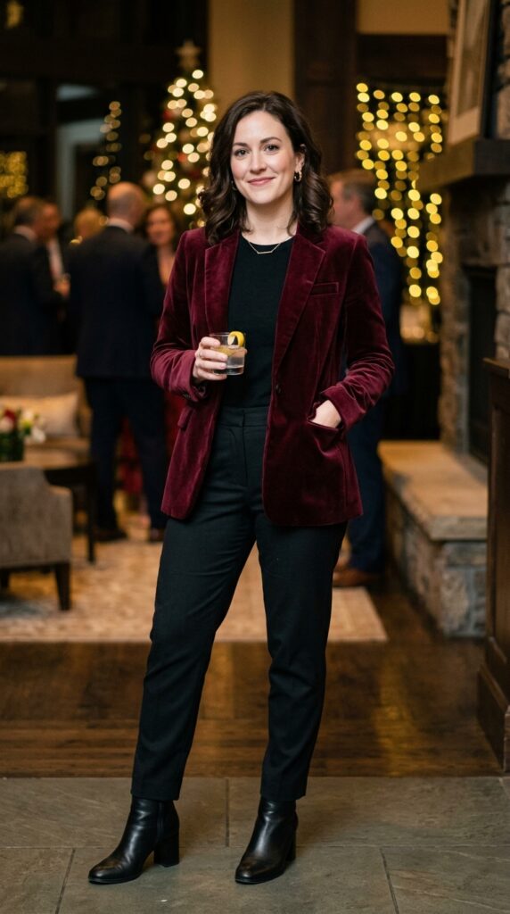 Burgundy Velvet Blazer Outfit