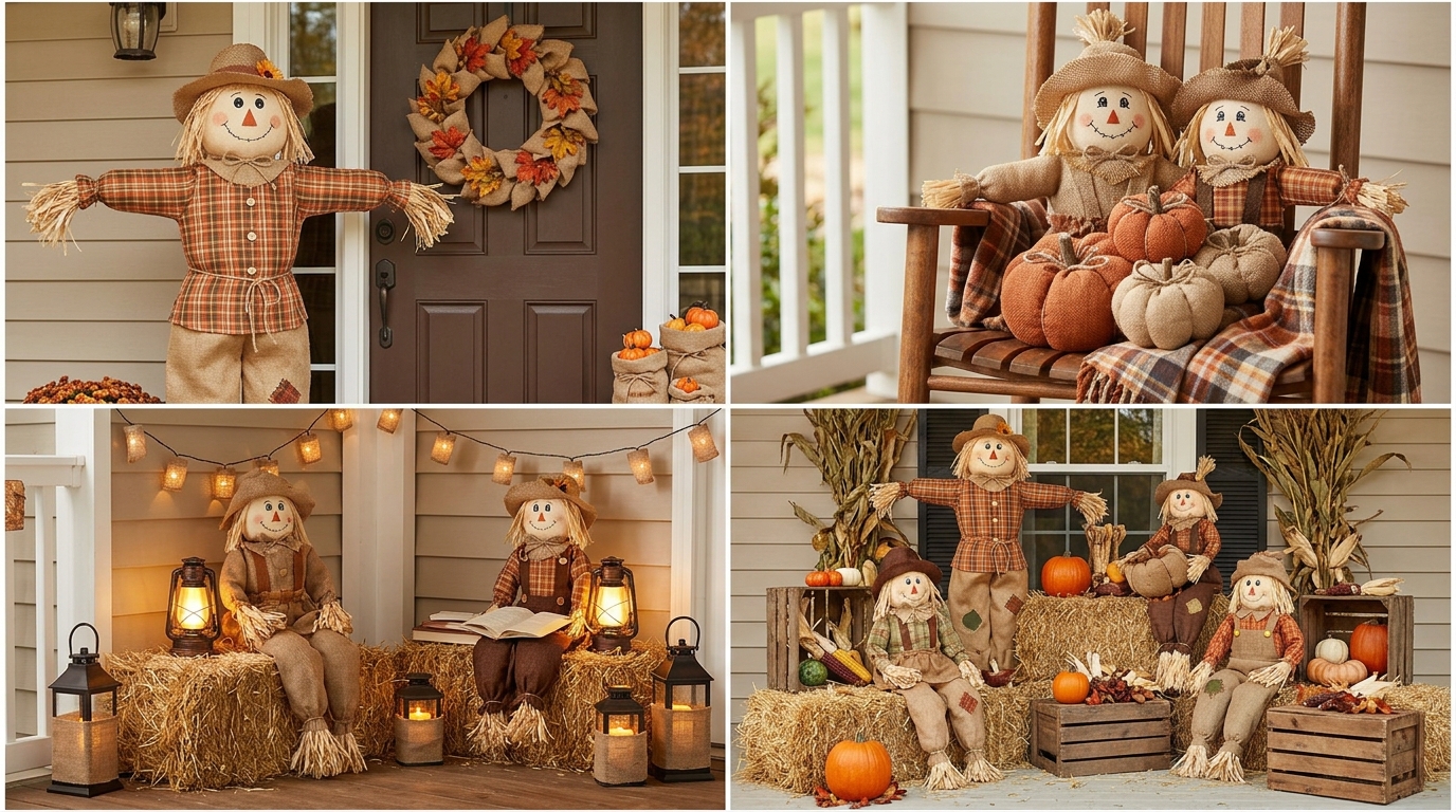 Burlap Fabric Scarecrow Porch Ideas