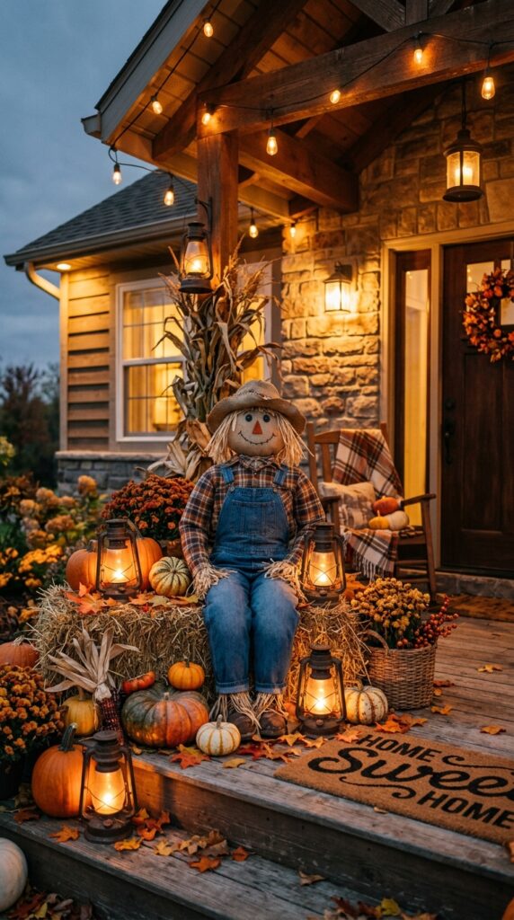 Burlap Scarecrow With Lanterns