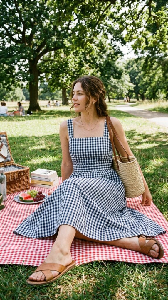 Classic Gingham Midi Dress