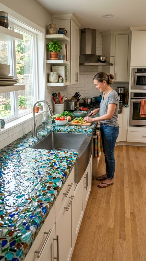 Colorful Recycled Glass Kitchen Countertop