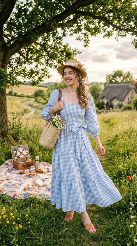 Cottagecore Gingham Maxi Dress
