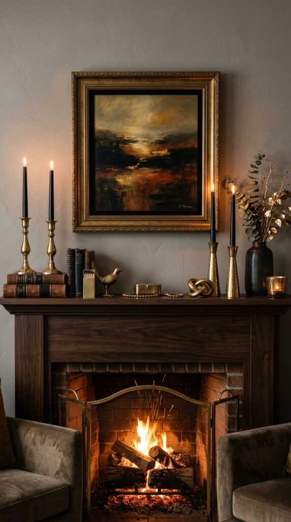 Elegant Black-and-Gold Mantel