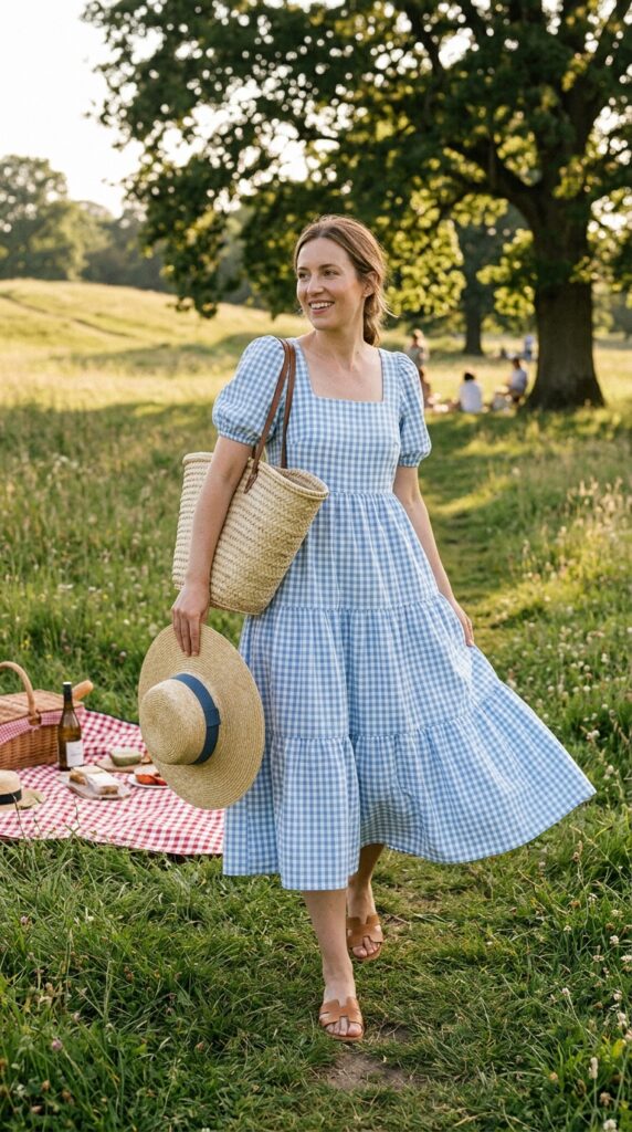  Gingham Tiered Dress